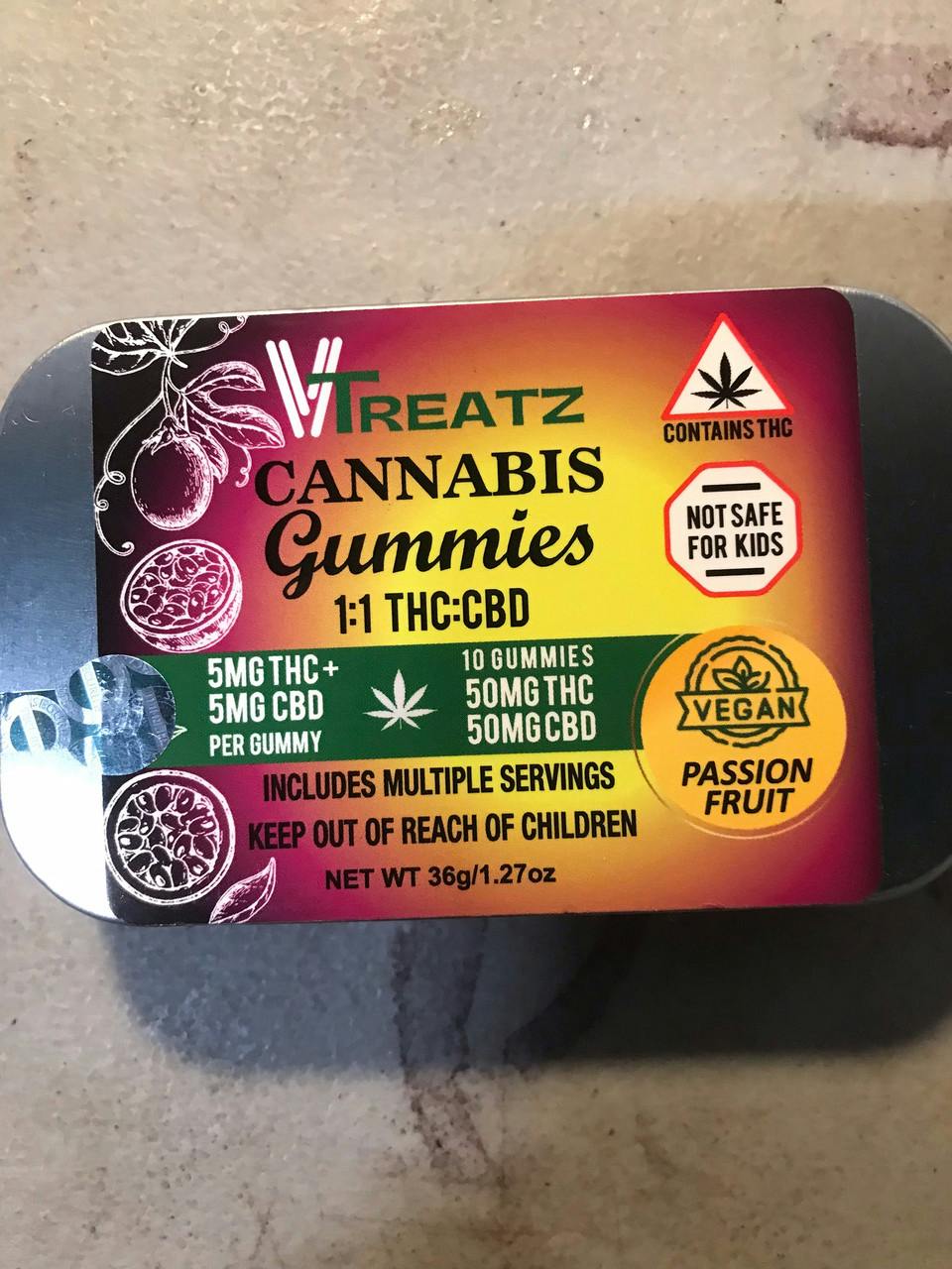 Passionfruit 1:1 THC:CBD Gummies, 5mg/20pk - 100mg | Edibles