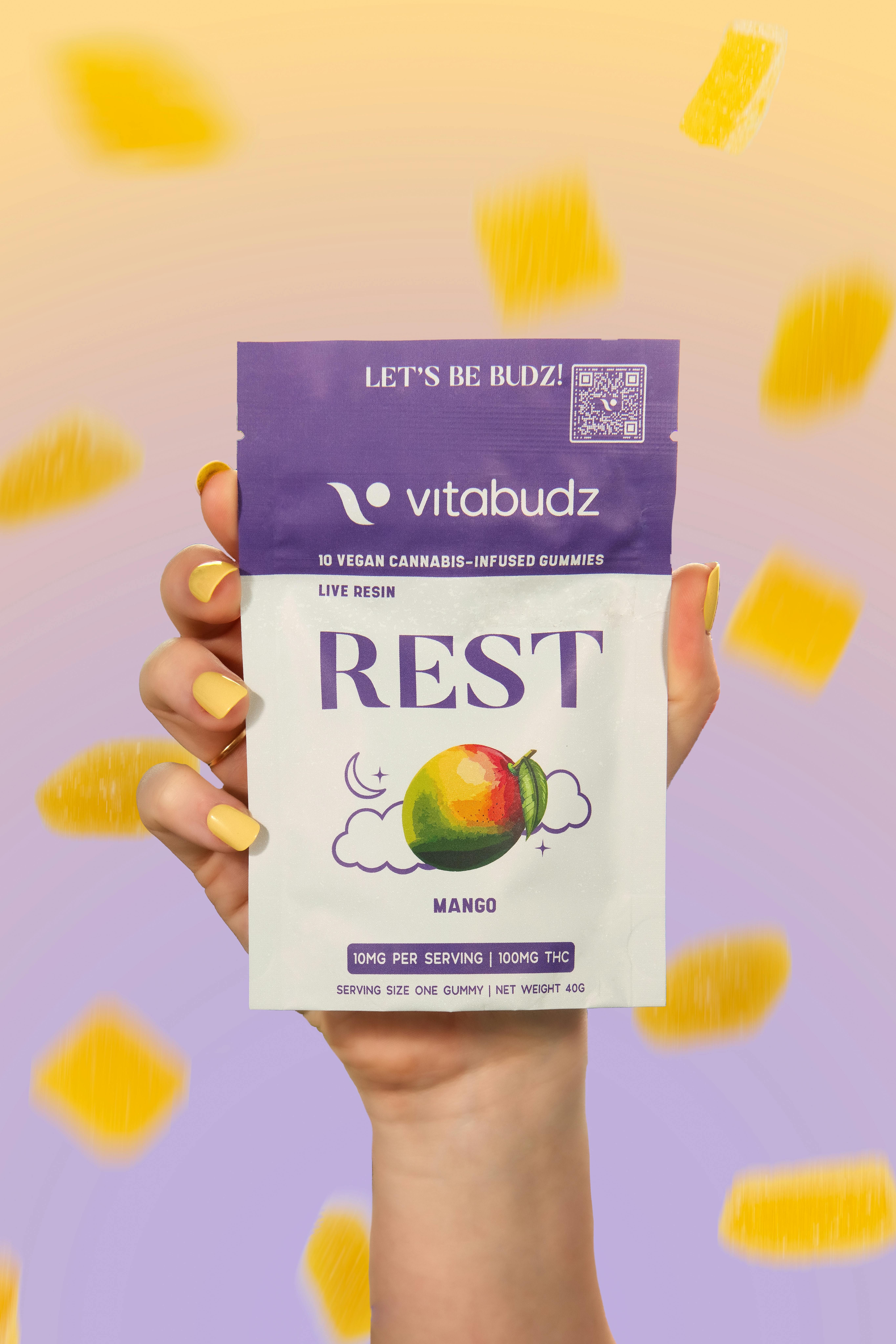 Vitabudz | Rest Mango 2:1 (THC:CBN) | Live Resin Gummies | 100mg