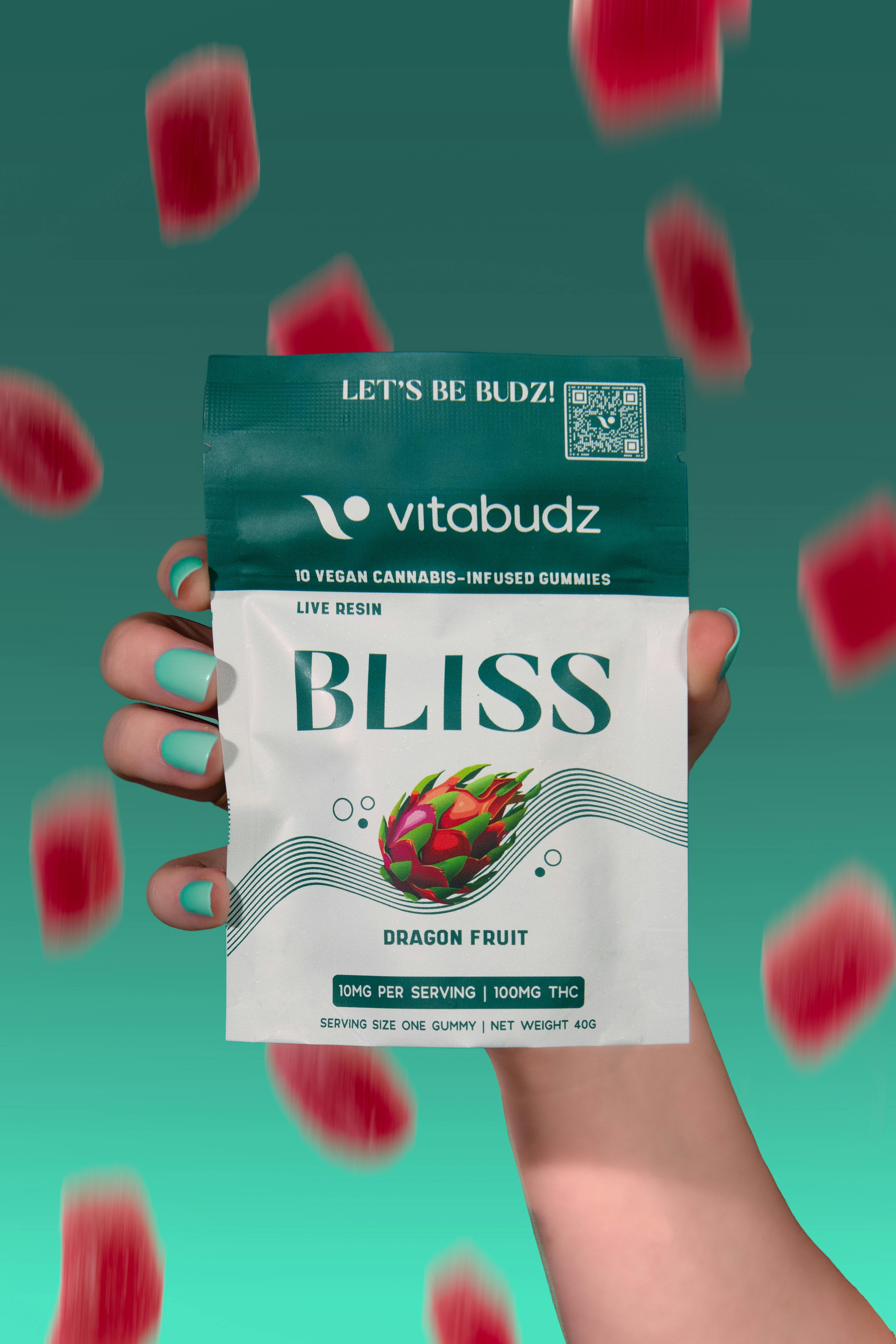 Vitabudz | Bliss Dragon Fruit 2:1 (THC:CBG) | Live Resin Gummies | 100mg