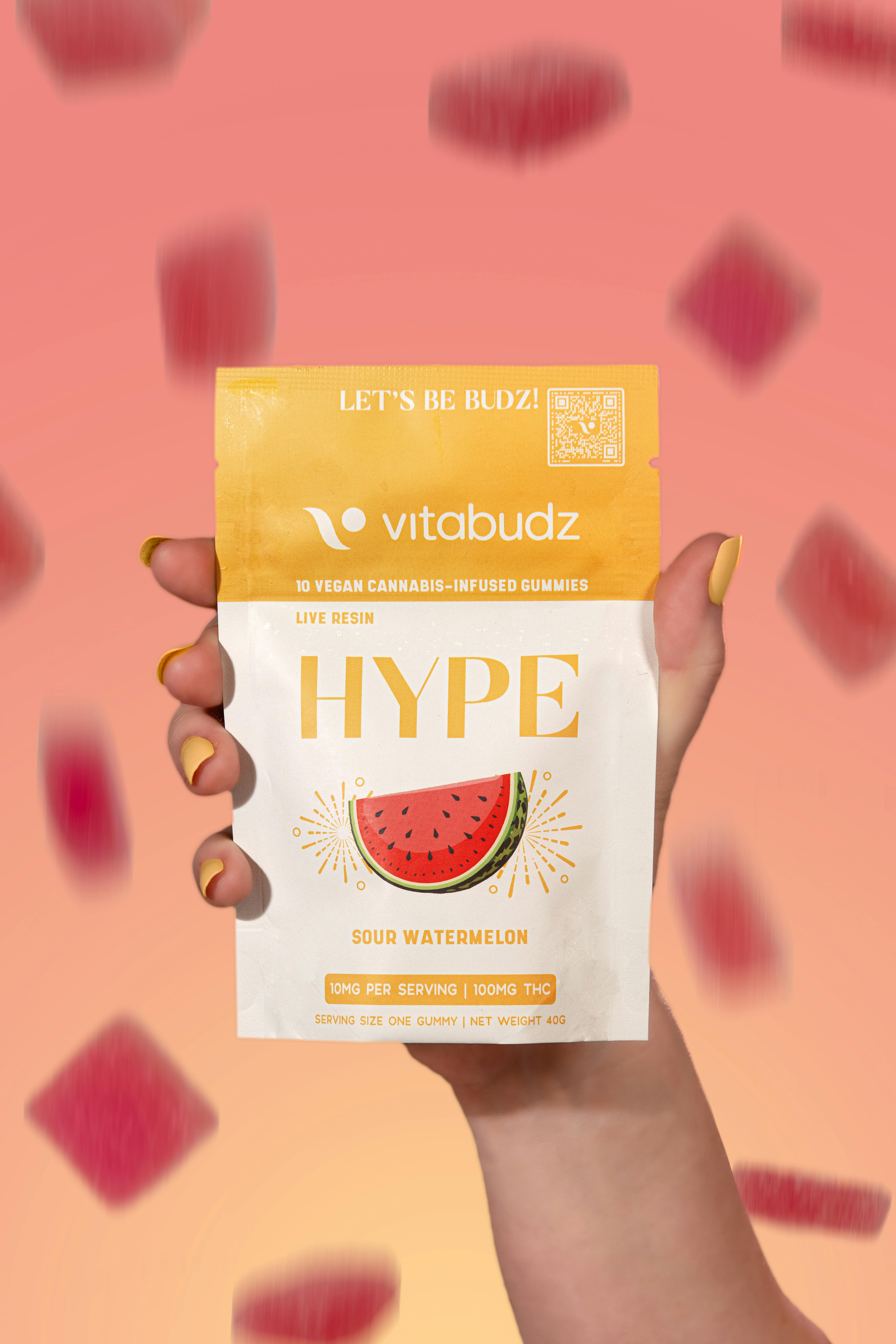 Vitabudz | Hype Sour Watermelon 2:1 (THC:THCV) | Live Resin Gummies | 100mg