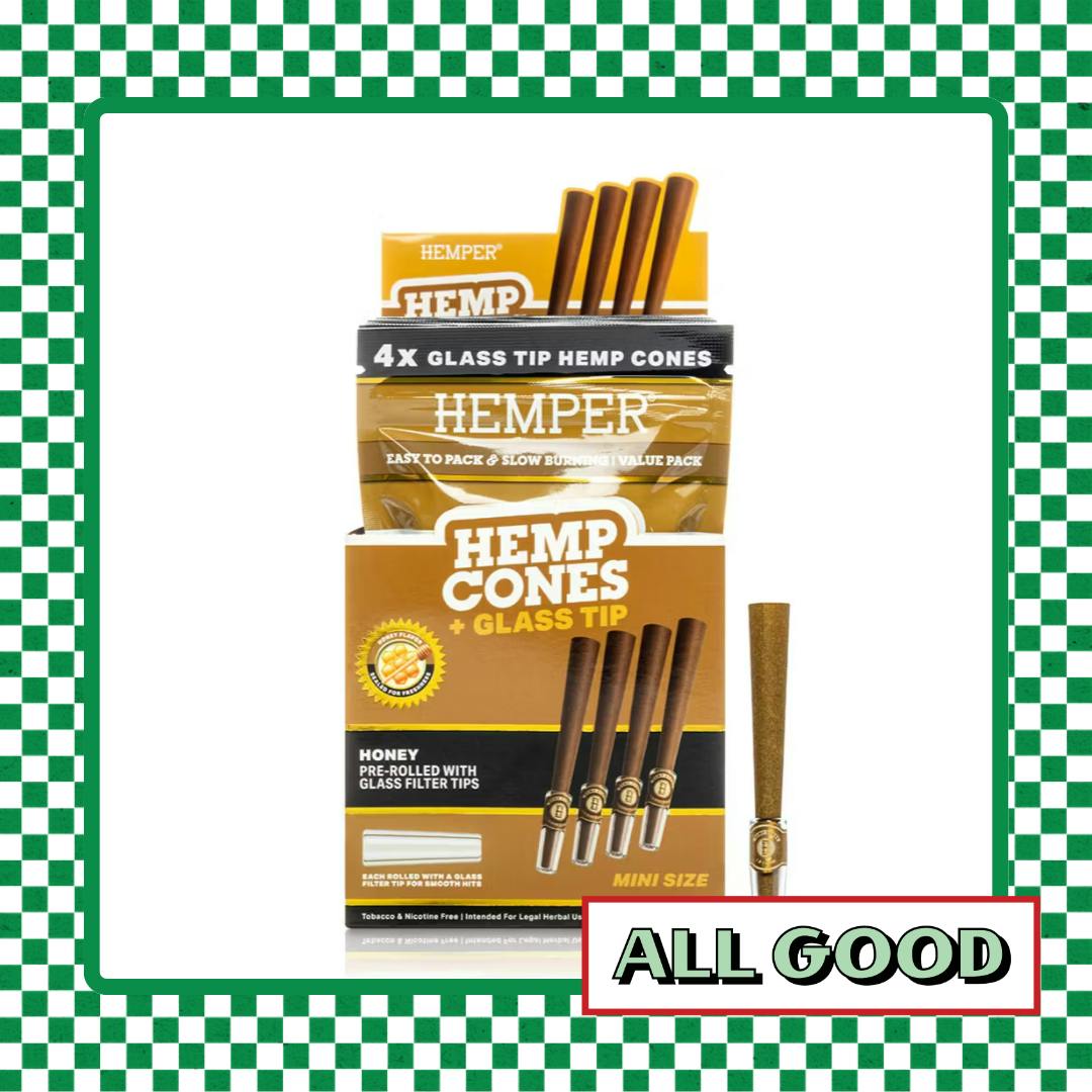 Hemper | Mini Hemp Cones w/ Glass Tips | Honey | 4pk