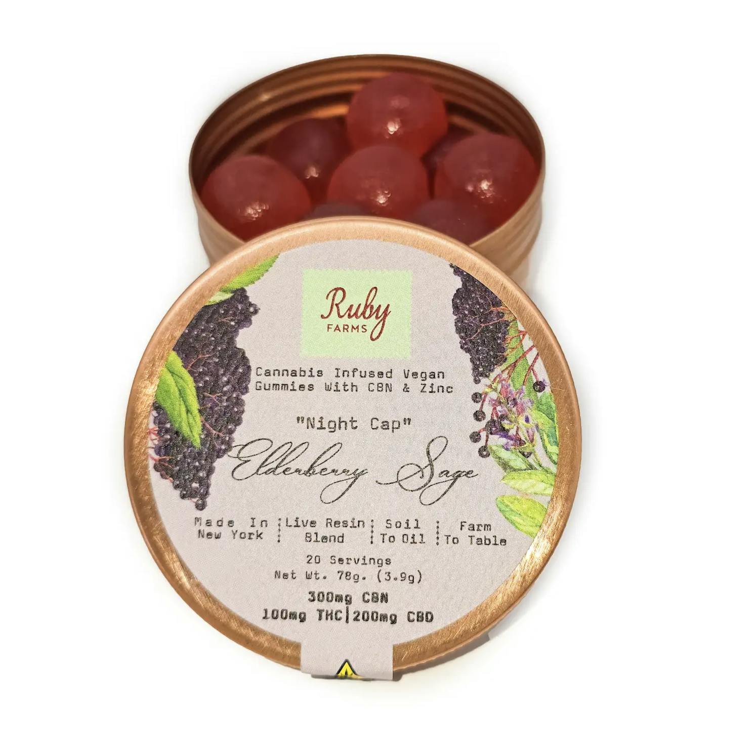 Ruby Farms | Gummy | 20pk | 100mg | Hindu Kush Infused Elderberry Sage - Night Cap