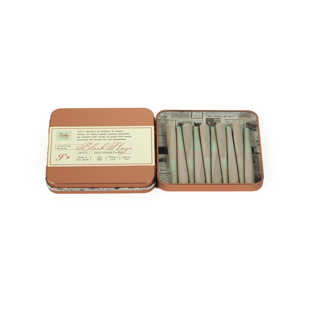 Ruby Farms | Preroll | 10pk | 5g | Hash Infused Black Haze Doobies