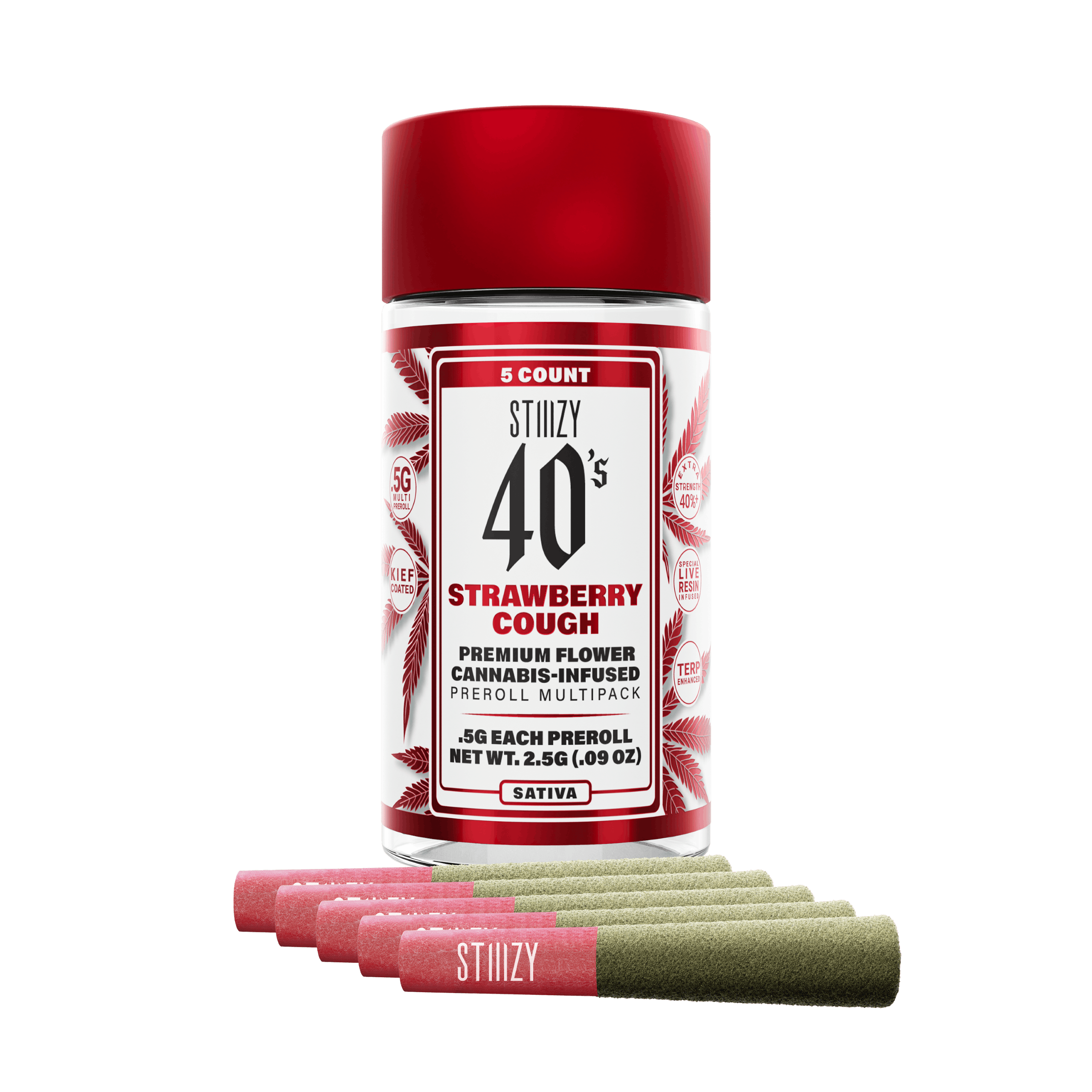 STIIIZY | Preroll | 5pk | 2.5g | Infused 40’s Strawberry Cough