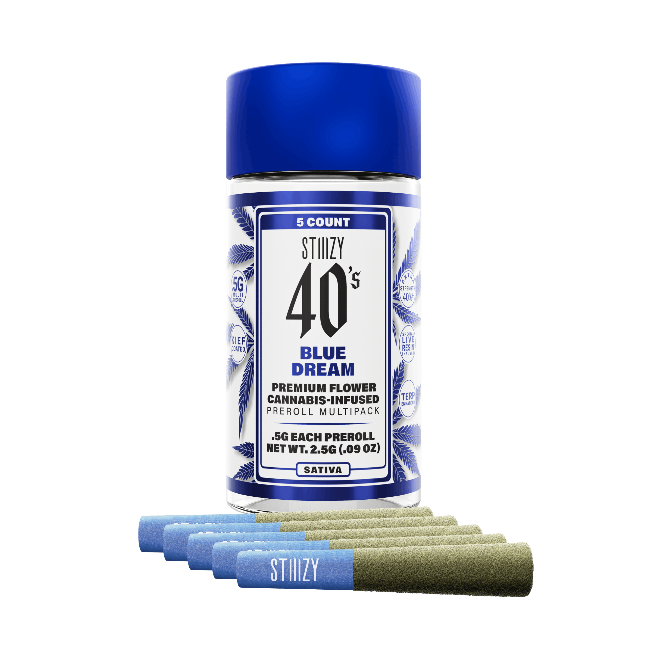 STIIIZY | Preroll | 5pk | 2.5g | Infused 40’s Blue Dream