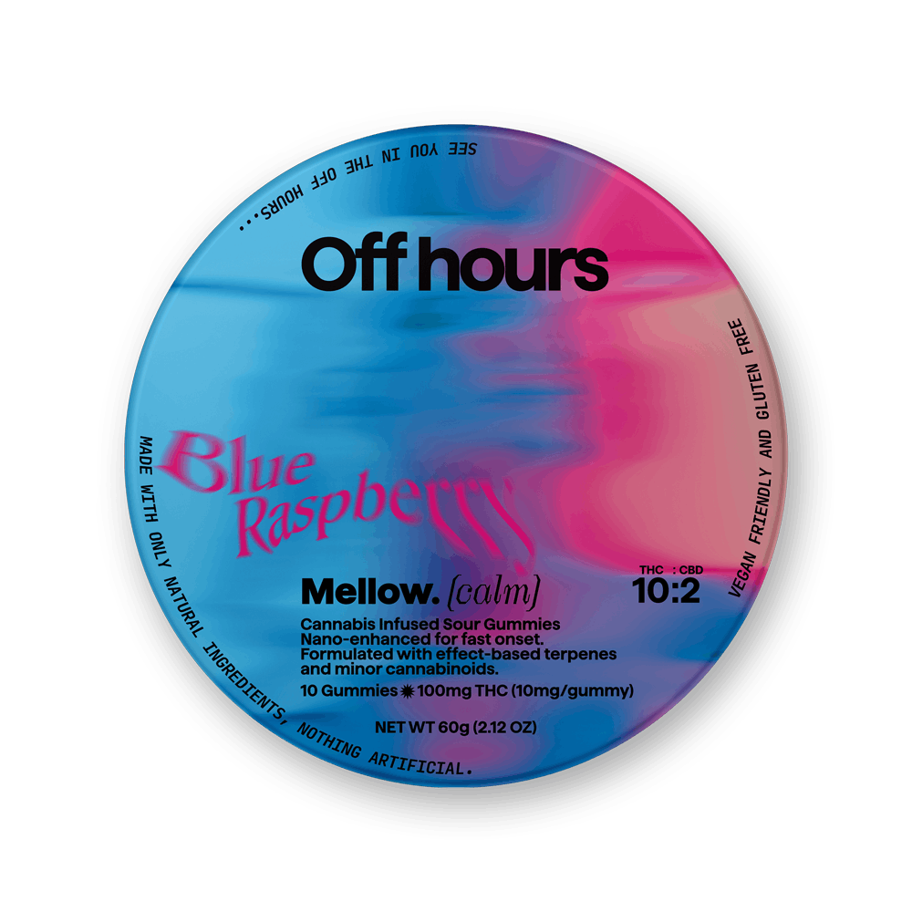Off Hours | Gummy | 10pk | 100mg | MELLOW Blue Raspberry (THC:CBD:CBN)