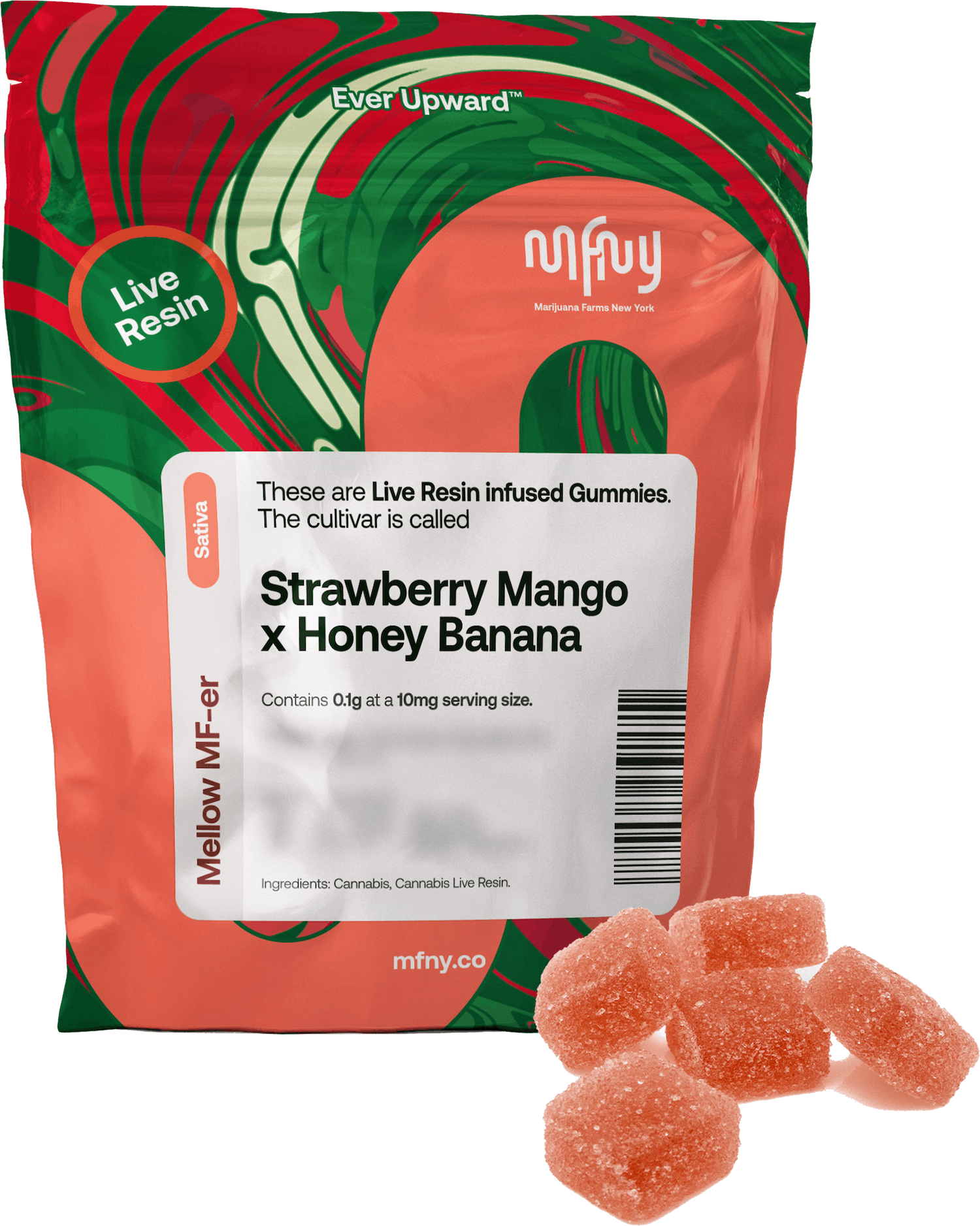 MFNY | Gummy | 10pk | 100mg | Live Resin Strawberry Mango x Honey Banana