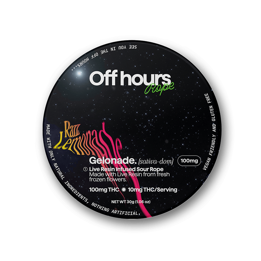 Off Hours | Gummy | 100mg | Live Resin Gelonade ‘Sour Razz Lemonade' Rope