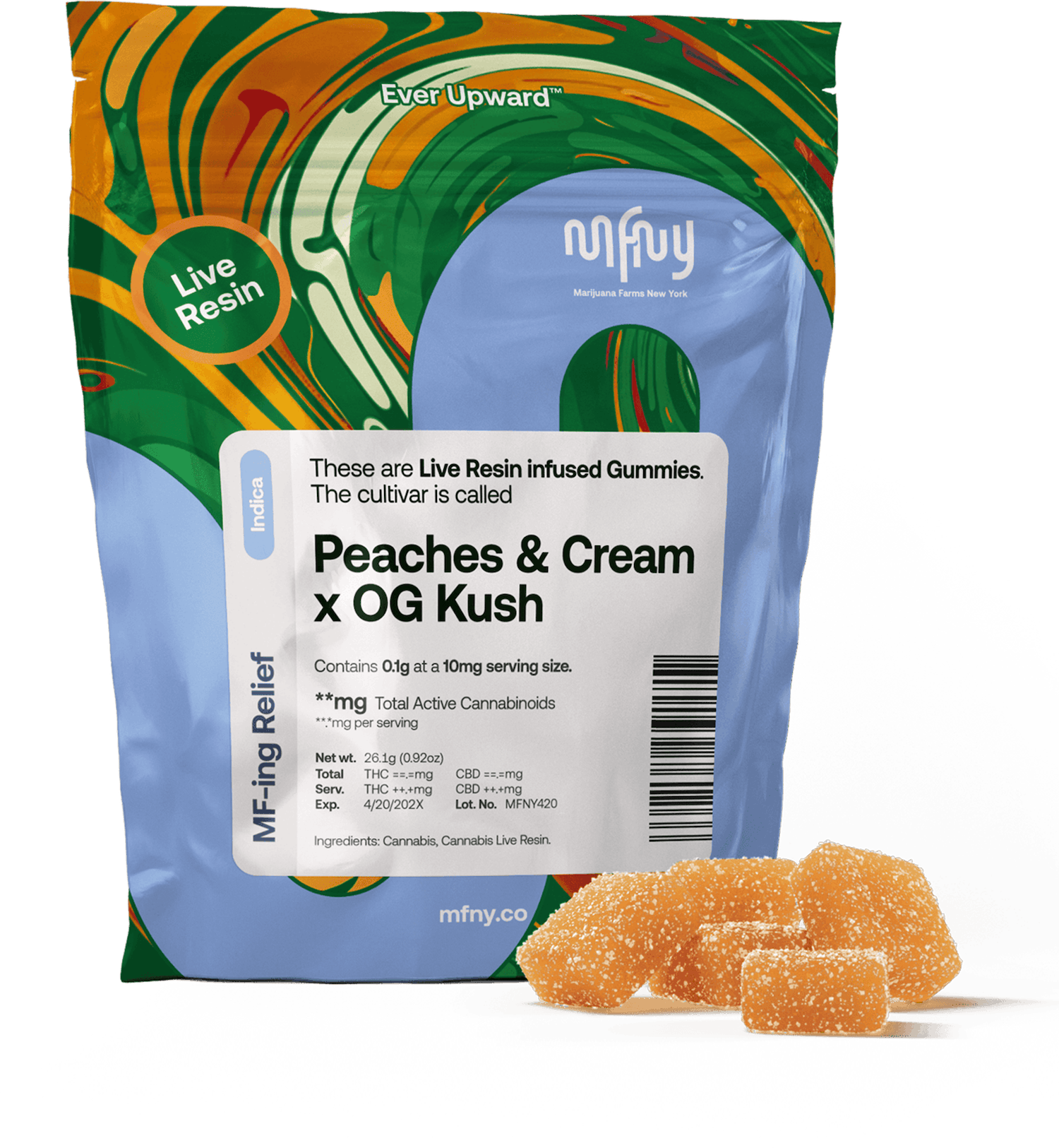 MFNY | Gummy | 10pk | 100mg | Live Resin Peaches & Cream x O2 OG Kush