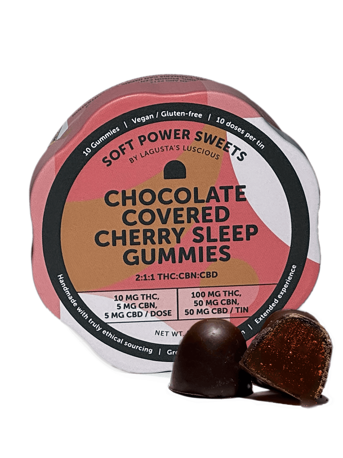 Soft Power Sweets | Edibles | 10pk | 100mg | 2:1:1 | THC:CBN:CBD | Chocolate Covered Cherry Sleep Gummies