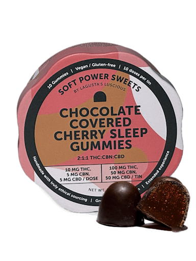 Soft Power Sweets | Edibles | 10pk | 100mg | 2:1:1 | THC:CBN:CBD | Chocolate Covered Cherry Sleep Gummies