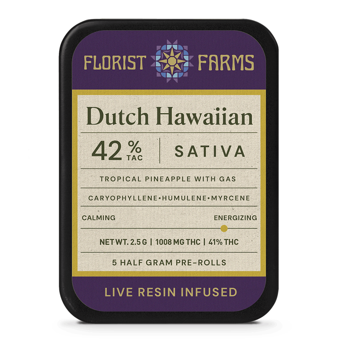 Florist Farms | Preroll | 5pk | 2.5g | Live Resin Infused Dutch Hawaiian