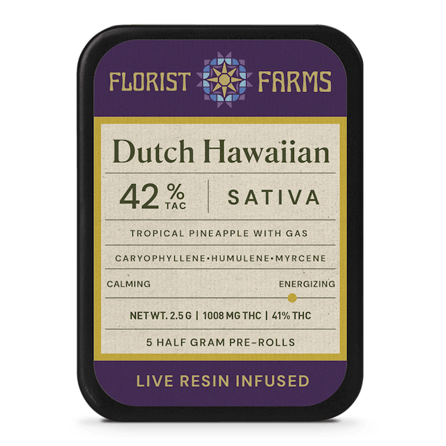 Florist Farms | Preroll | 5pk | 2.5g | Live Resin Infused Dutch Hawaiian