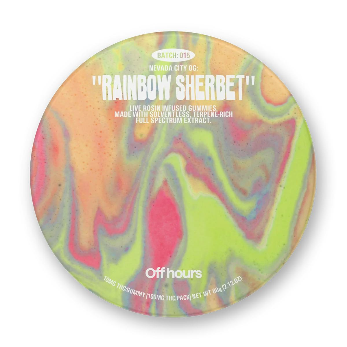 Off Hours | Gummy | 10pk | 100mg | Live Rosin Nevada City OG "Rainbow Sherbet"