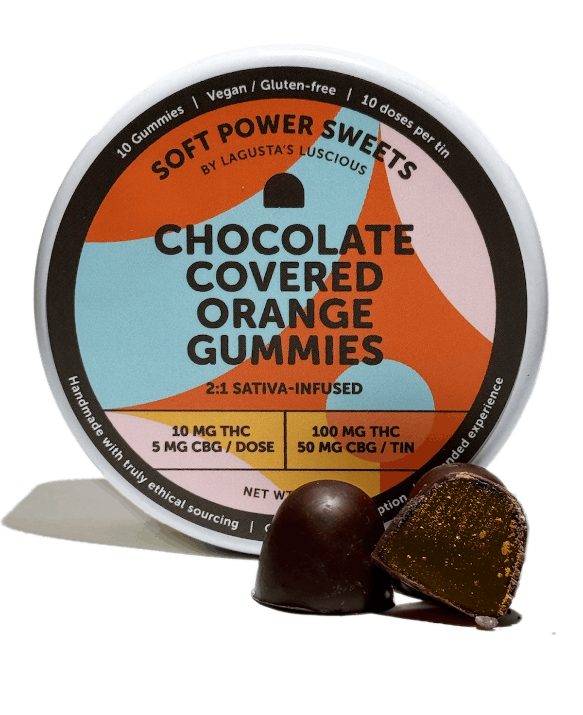 Soft Power Sweets | Edibles | 100mg | 2:1 THC:CBG | Chocolate Covered Orange Gummies