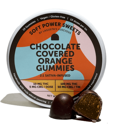 Soft Power Sweets | Edibles | 100mg | 2:1 THC:CBG | Chocolate Covered Orange Gummies