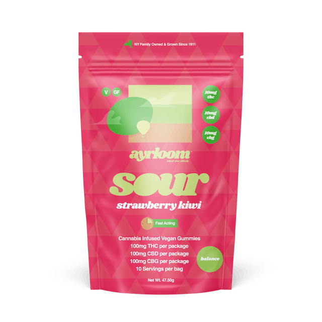 Ayrloom | Gummy | 10pk | 100mg | 1:1:1 (THC:CBD:CBG) | Balance- Sour Strawberry Kiwi