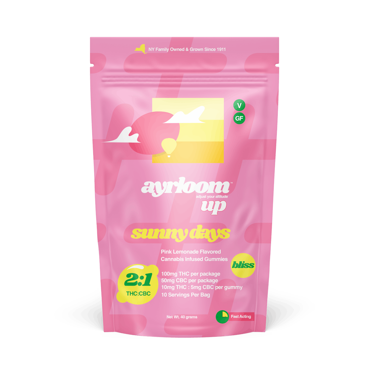 Ayrloom | Gummy | 10pk | 100mg | 2:1 (THC:CBC) | Sunny Days Pink Lemonade