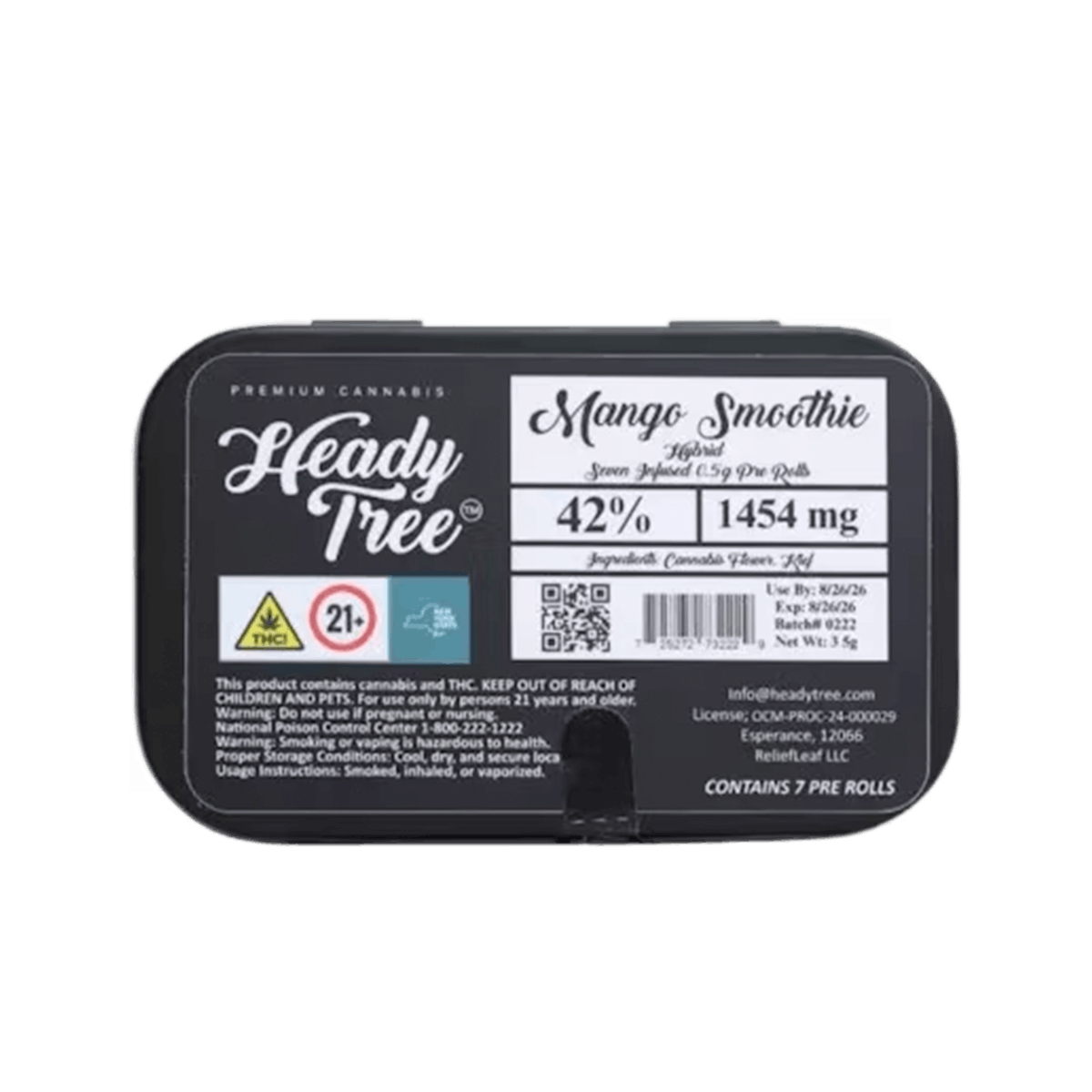 Heady Tree | Preroll | 7pk | 3.5g | Kief Infused Shorty’s Mango Smoothie