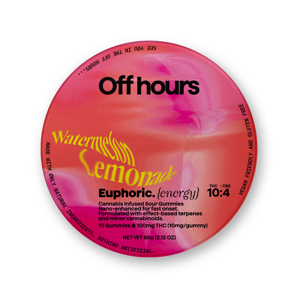 Off Hours | Gummy | 10pk | 100mg | EUPHORIC Watermelon Lemonade (THC:CBG)