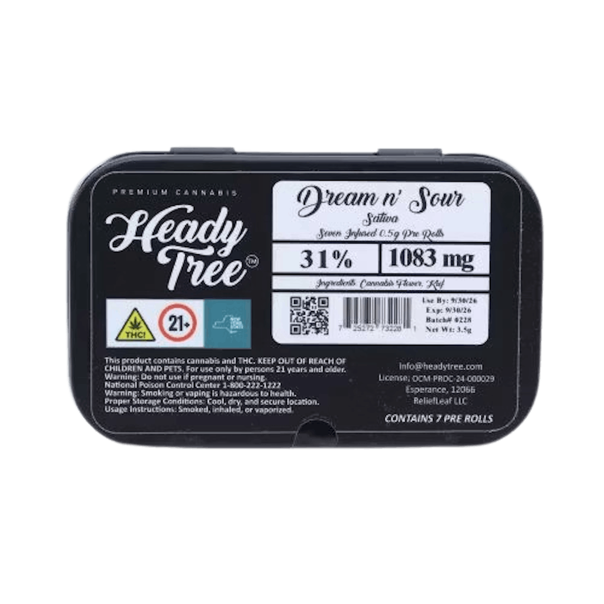 Heady Tree | Preroll | 7pk | 3.5g | Kief Infused Shorty’s Dream N’ Sour