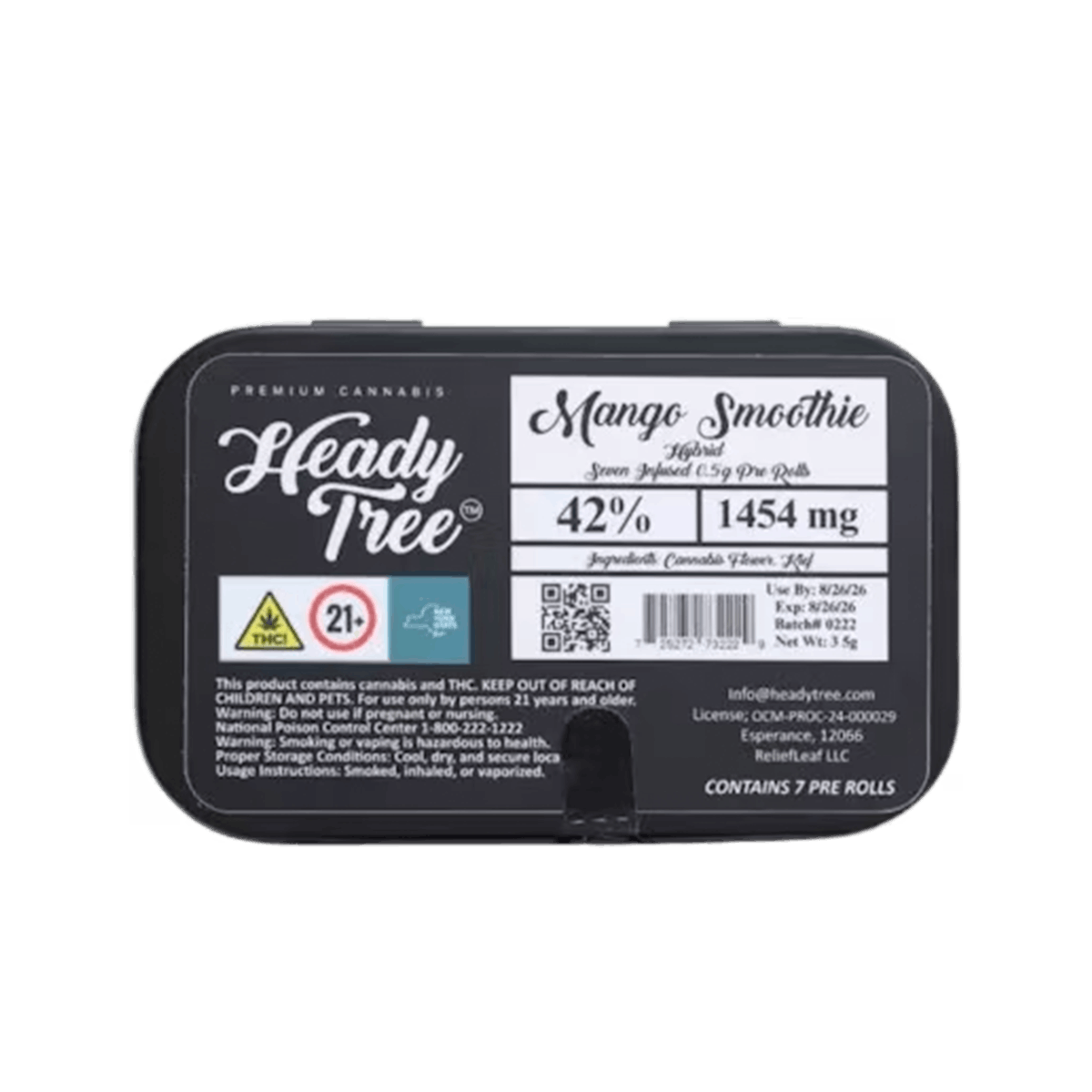 Heady Tree | Preroll | 7pk | 3.5g | Kief Infused Shorty’s Mango Smoothie