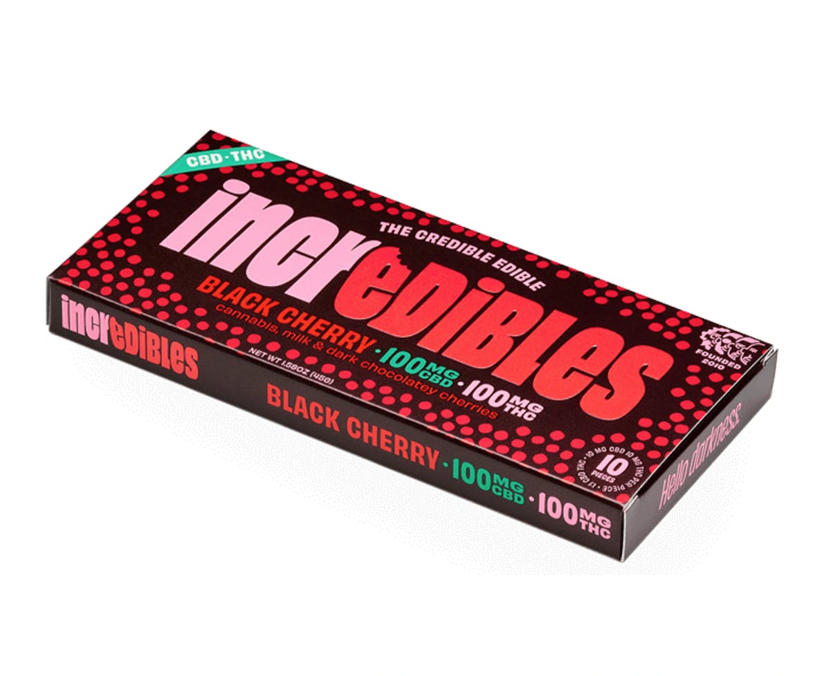 Black Cherry 1:1 THC|CBD Chocolate Bar by Incredibles | Edibles | 100mg THC