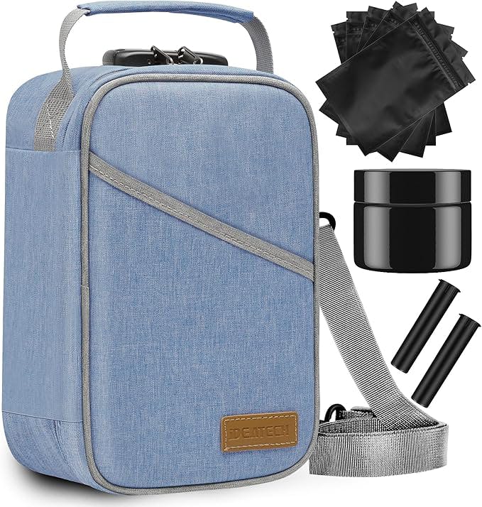Smell Proof Travel Bag with Lock and Accessories l - Blue