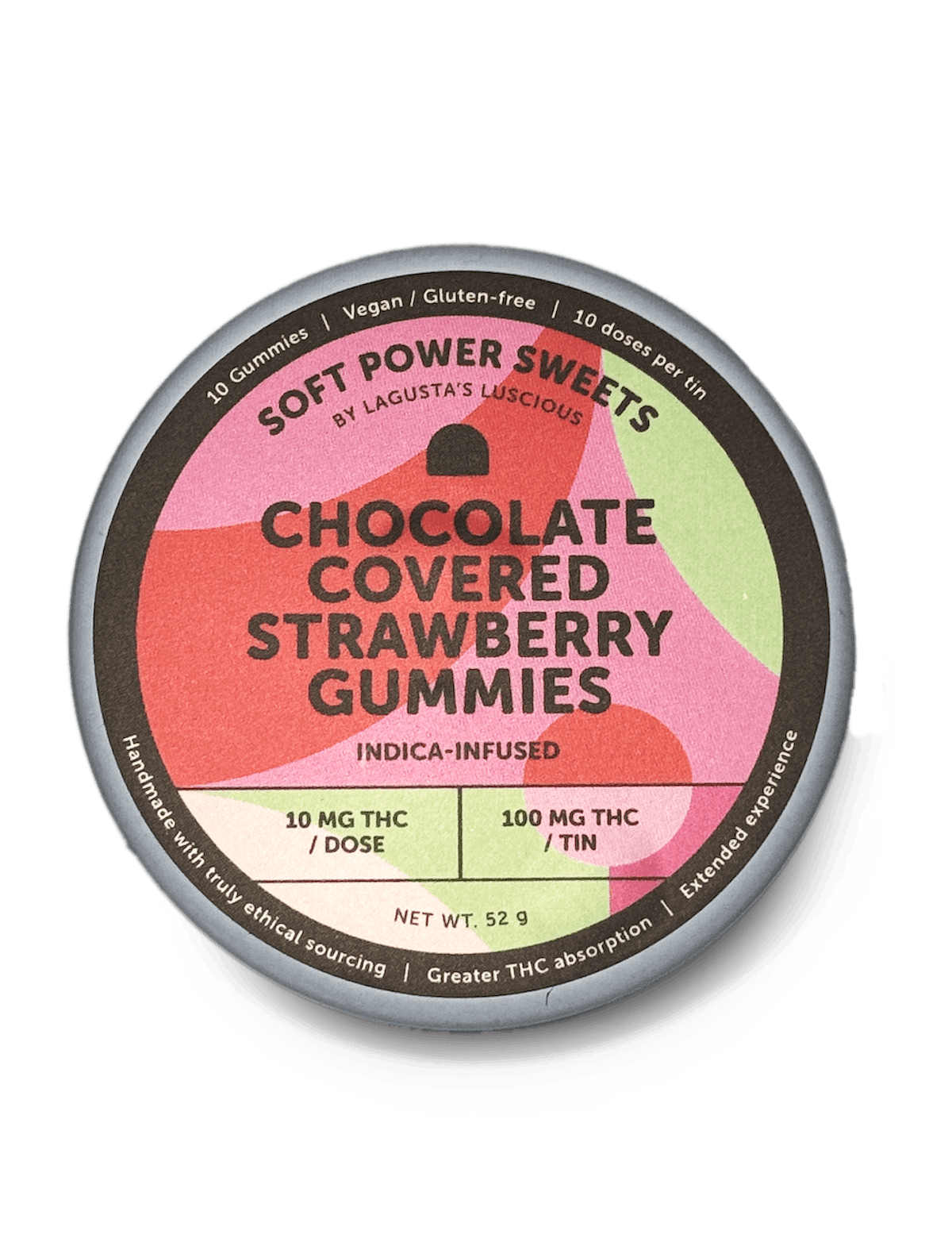 Soft Power Sweets | Edibles | 10pk | 100mg | Chocolate Covered Strawberry Gummies