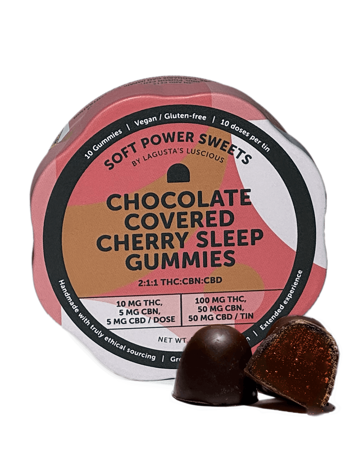 Soft Power Sweets | Edibles | 10pk | 100mg | 2:1:1 | THC:CBN:CBD | Chocolate Covered Cherry Sleep Gummies