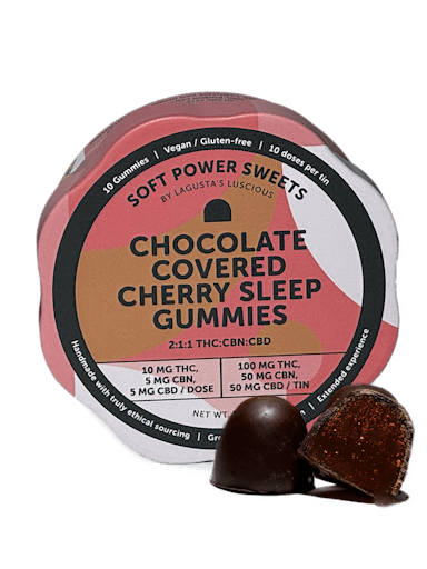 Soft Power Sweets | Edibles | 10pk | 100mg | 2:1:1 | THC:CBN:CBD | Chocolate Covered Cherry Sleep Gummies
