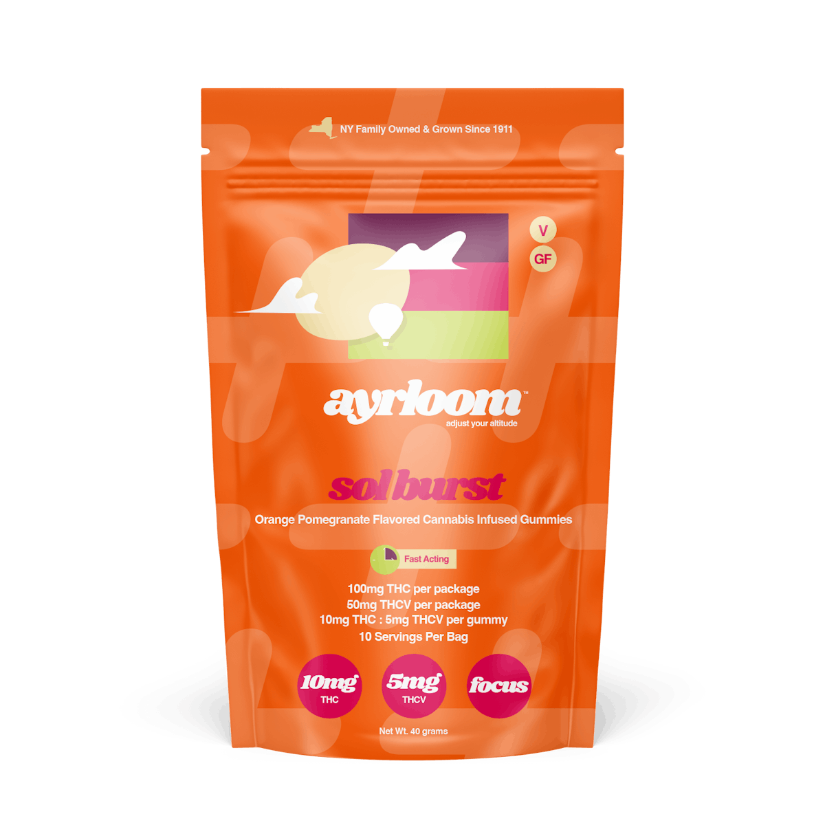Ayrloom | Gummy | 10pk | 100mg | 2:1 (THC:THCV) | FOCUS Sol Burst
