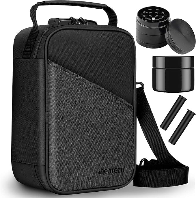 Smell Proof Travel Bag with Lock and Accessories l - Black/Gray