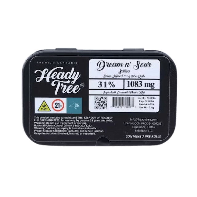 Heady Tree | Preroll | 7pk | 3.5g | Kief Infused Shorty’s Dream N’ Sour