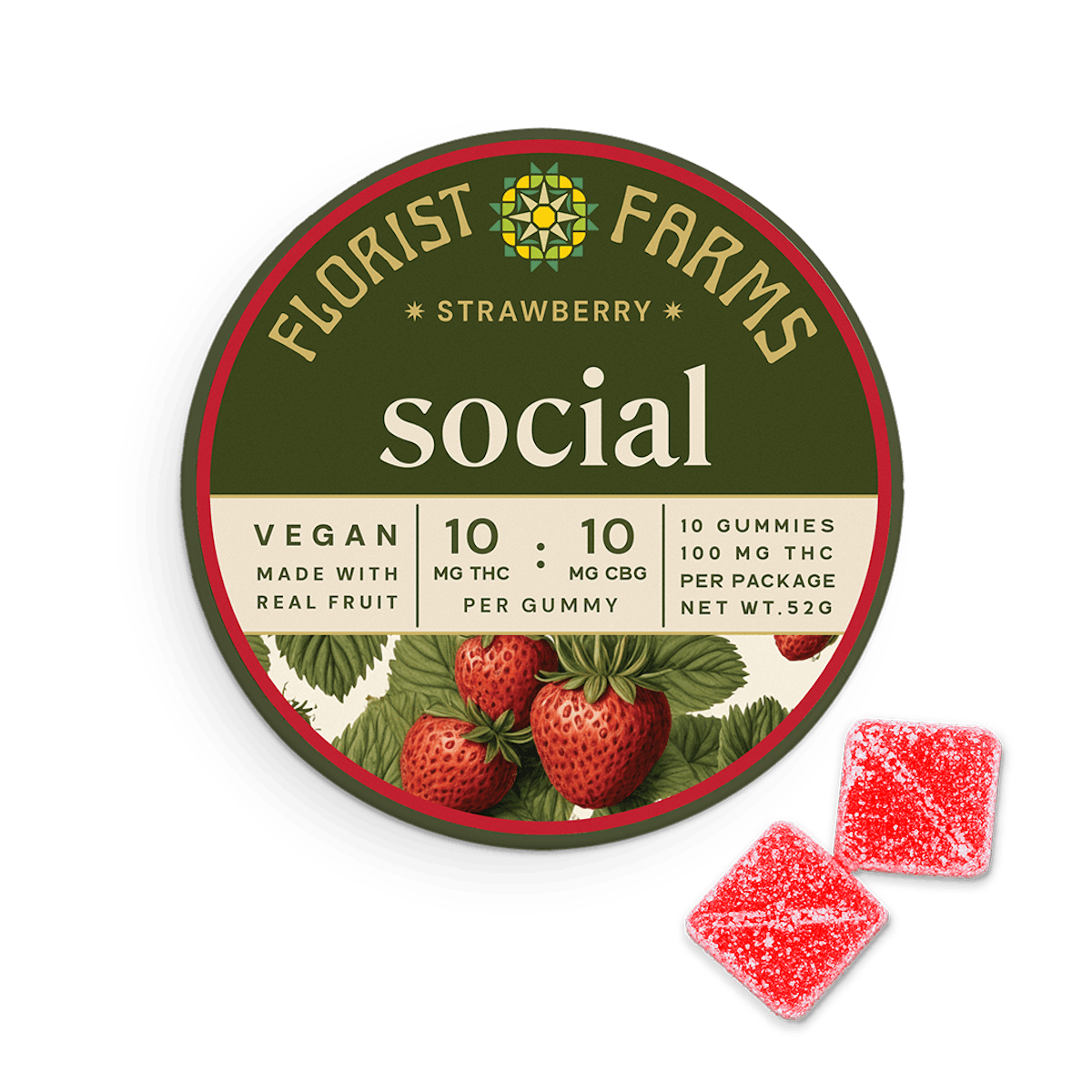 Florist Farms | Gummy | 10pk | 100mg | Social Strawberry THC:CBG
