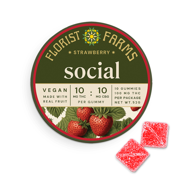 Florist Farms | Gummy | 10pk | 100mg | Social Strawberry THC:CBG