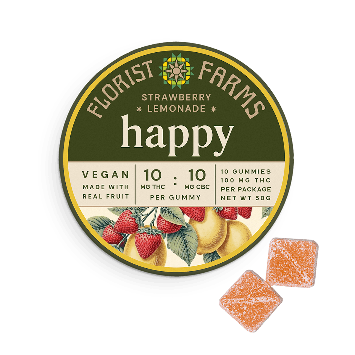 Florist Farms | Gummy | 10pk | 100mg | Happy Strawberry Lemonade THC:CBC