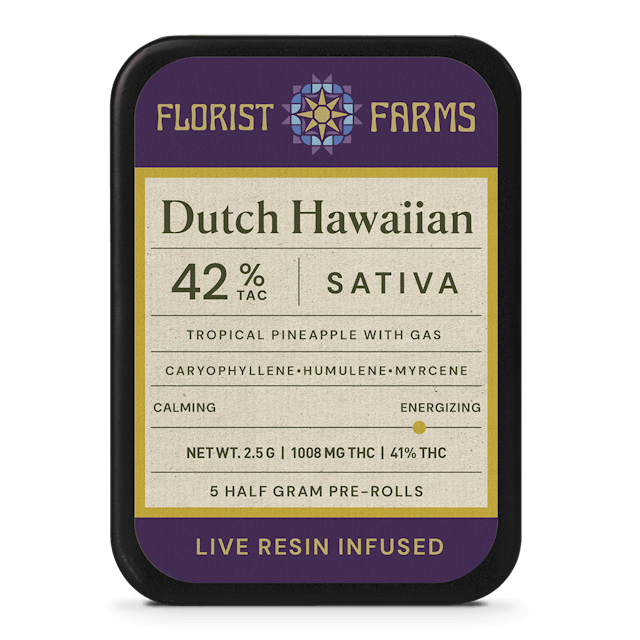 Florist Farms | Preroll | 5pk | 2.5g | Live Resin Infused Dutch Hawaiian