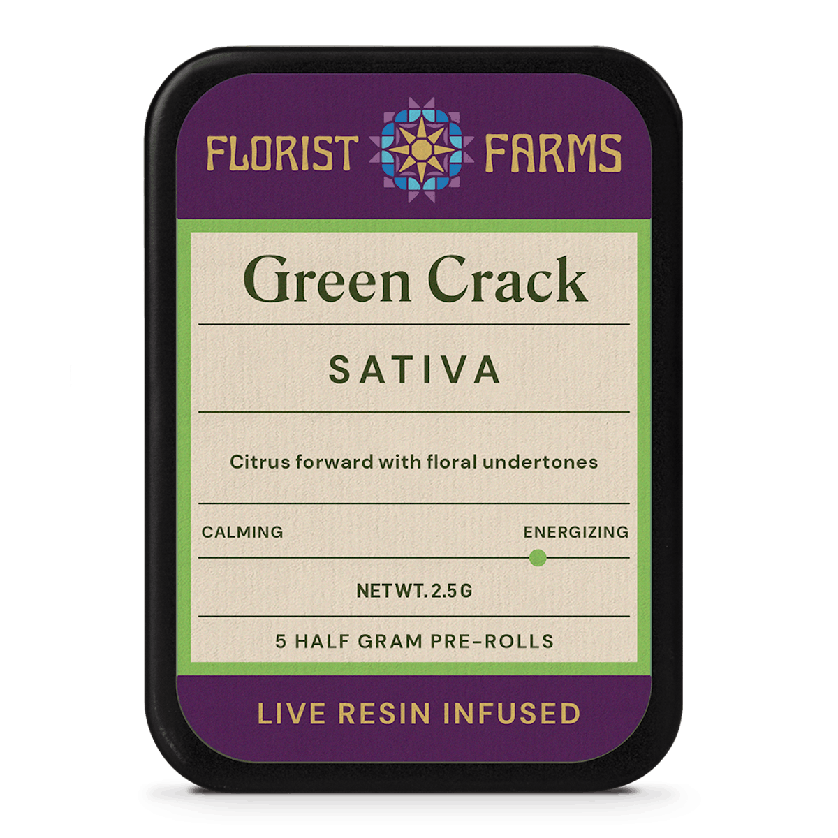 Florist Farms | Preroll | 5pk | 2.5g | Live Resin Infused Green Crack