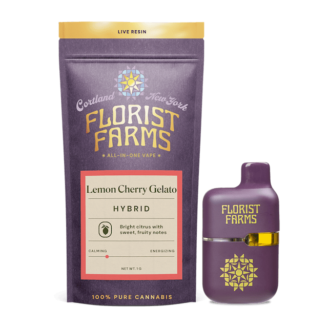 Florist Farms | Vape | 1g AIO Tank | Live Resin Lemon Cherry Gelato