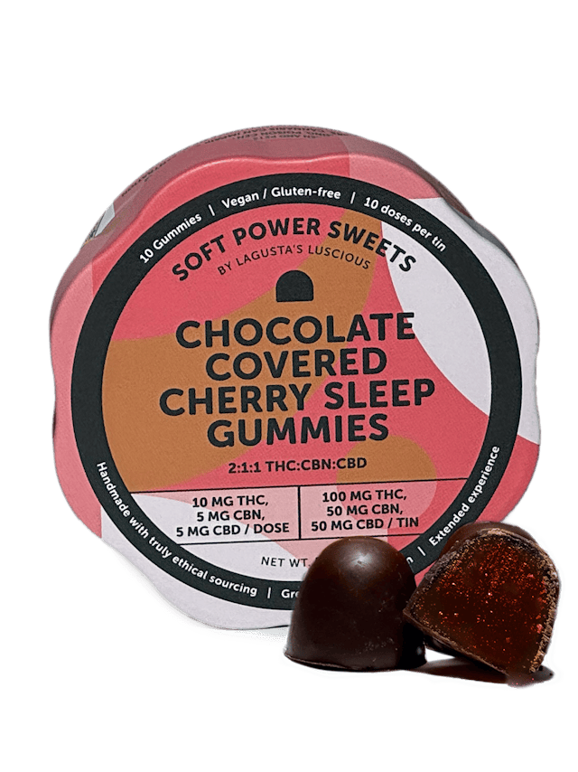 Soft Power Sweets | Edibles | 10pk | 100mg | 2:1:1 | THC:CBN:CBD | Chocolate Covered Cherry Sleep Gummies