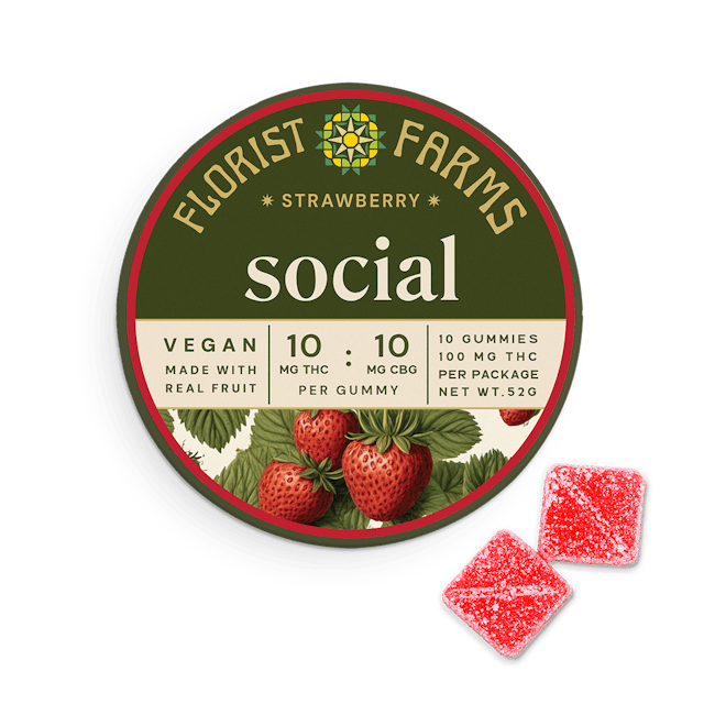 Florist Farms | Gummy | 10pk | 100mg | Social Strawberry THC:CBG