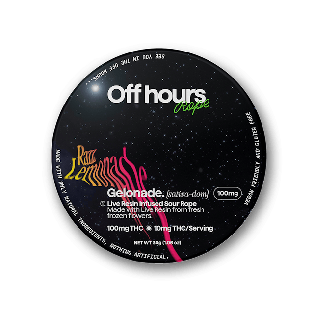 Off Hours | Gummy | 100mg | Live Resin Gelonade Sour Razz Lemonade Rope