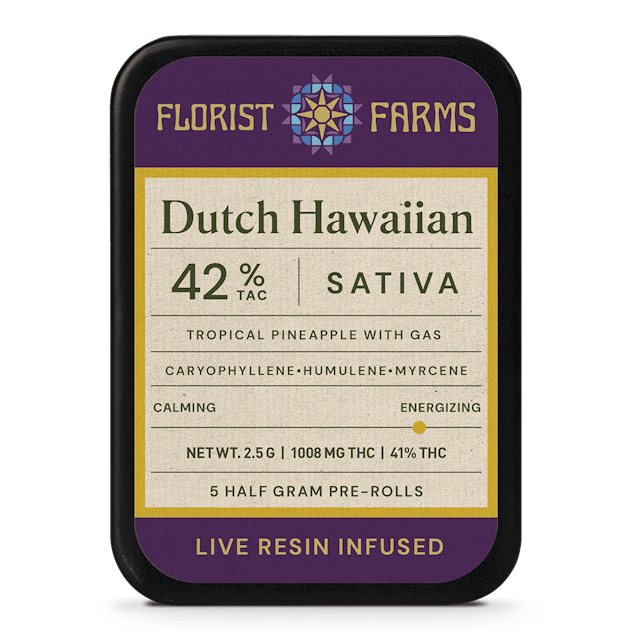 Florist Farms | Preroll | 5pk | 2.5g | Live Resin Infused Dutch Hawaiian