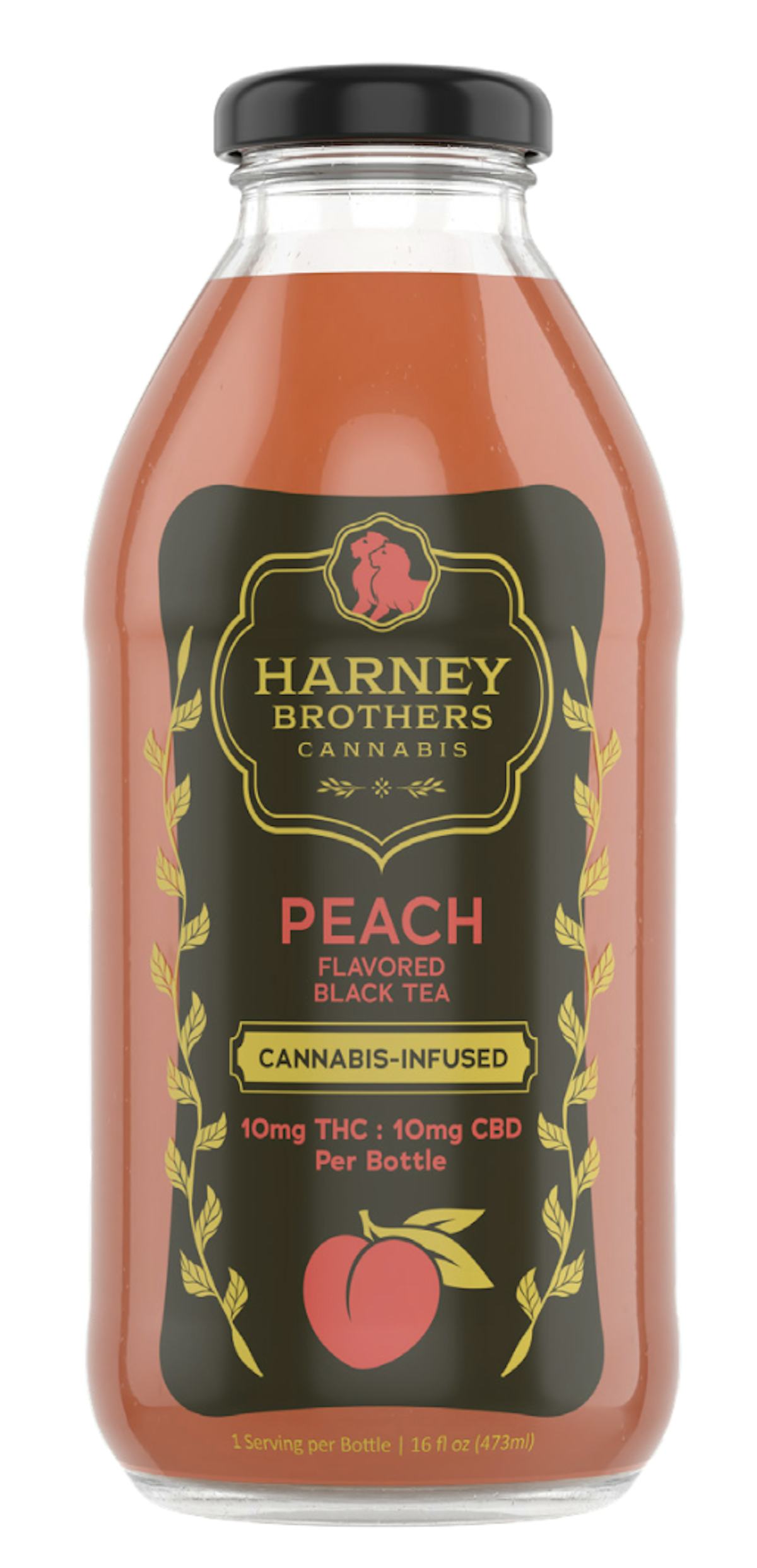 Harney Brothers | Glass Beverage | 10mg THC : 10mg CBD | Peach Black Tea