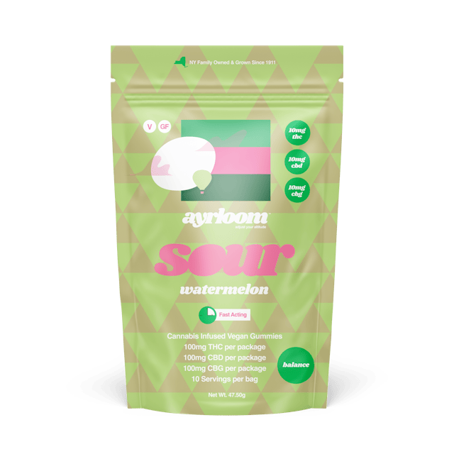 Ayrloom | Gummy | 10pk | 100mg |Balance- Sour Watermelon | 1:1:1 (THC:CBD:CBG)