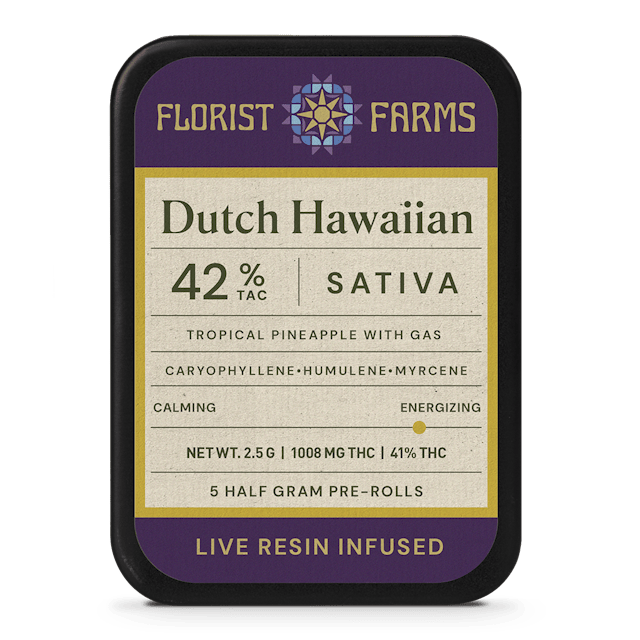 Florist Farms | Preroll | 5pk | 2.5g | Live Resin Infused Dutch Hawaiian