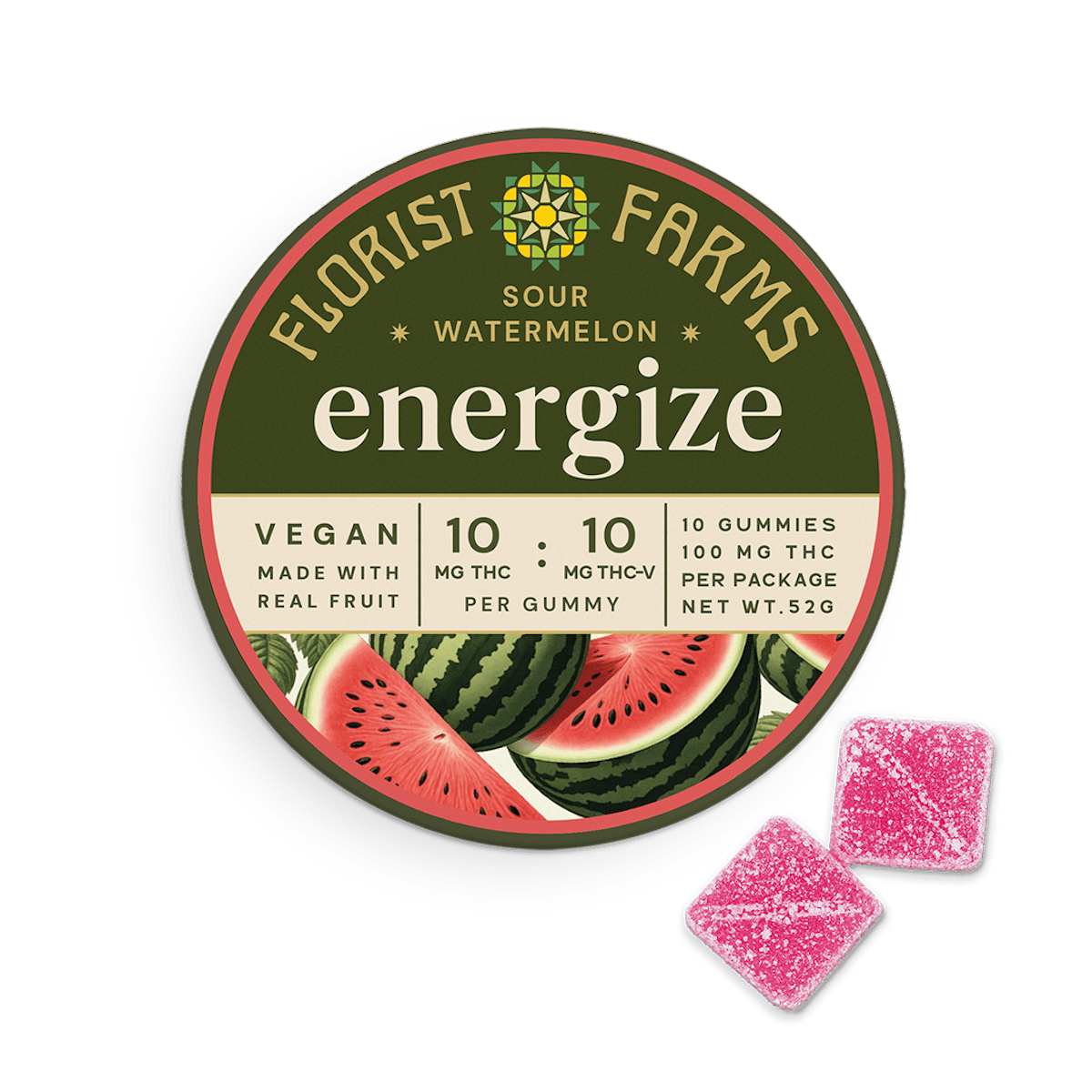 Florist Farms | Gummy | Energize Sour Watermelon THC:THCV | 10pk | 100mg