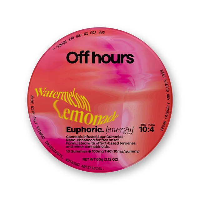 Off Hours | Gummy | 10pk | 100mg | EUPHORIC Watermelon Lemonade (THC:CBG)