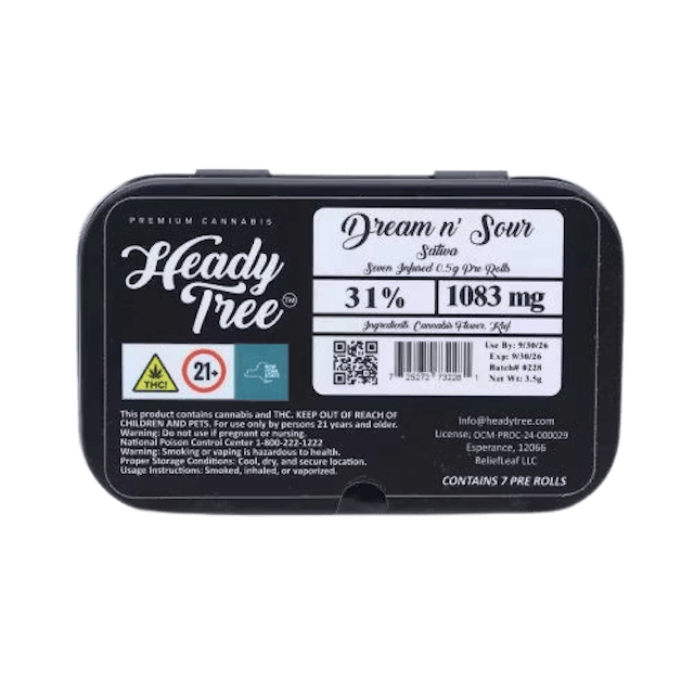 Heady Tree | Preroll | 7pk | 3.5g | Kief Infused Shorty’s Dream N’ Sour